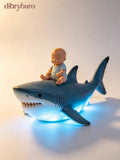 7’’H LED Shark with Baby Figurine - Brown