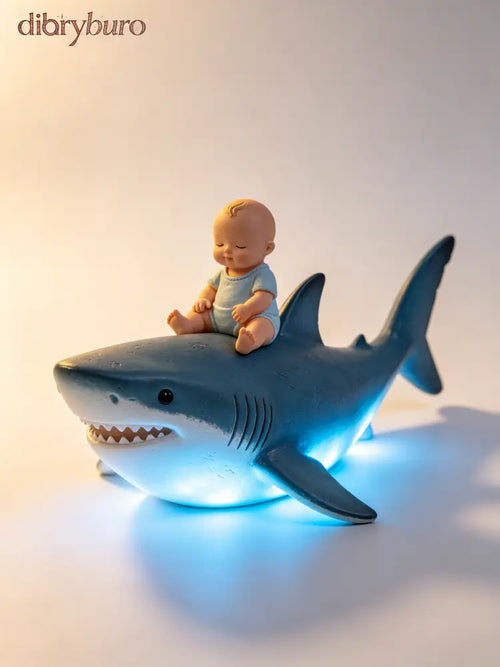 7’’H LED Shark with Baby Figurine - Brown