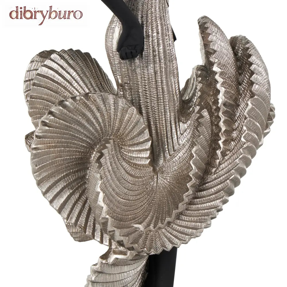 Black Polyresin Dancer Decorative Sculpture with Silver Dress - 6’’W x 6’’L x 14’’H - 6’’W x 6’’L x 14’’H / Black