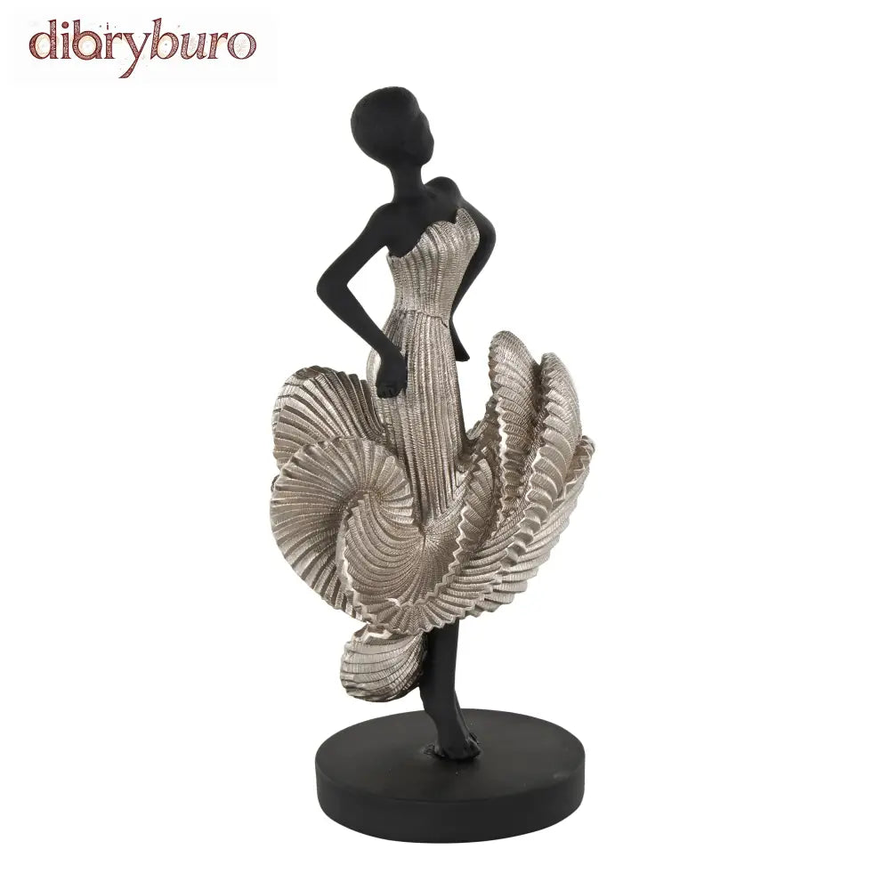 Black Polyresin Dancer Decorative Sculpture with Silver Dress - 6’’W x 6’’L x 14’’H - 6’’W x 6’’L x 14’’H / Black