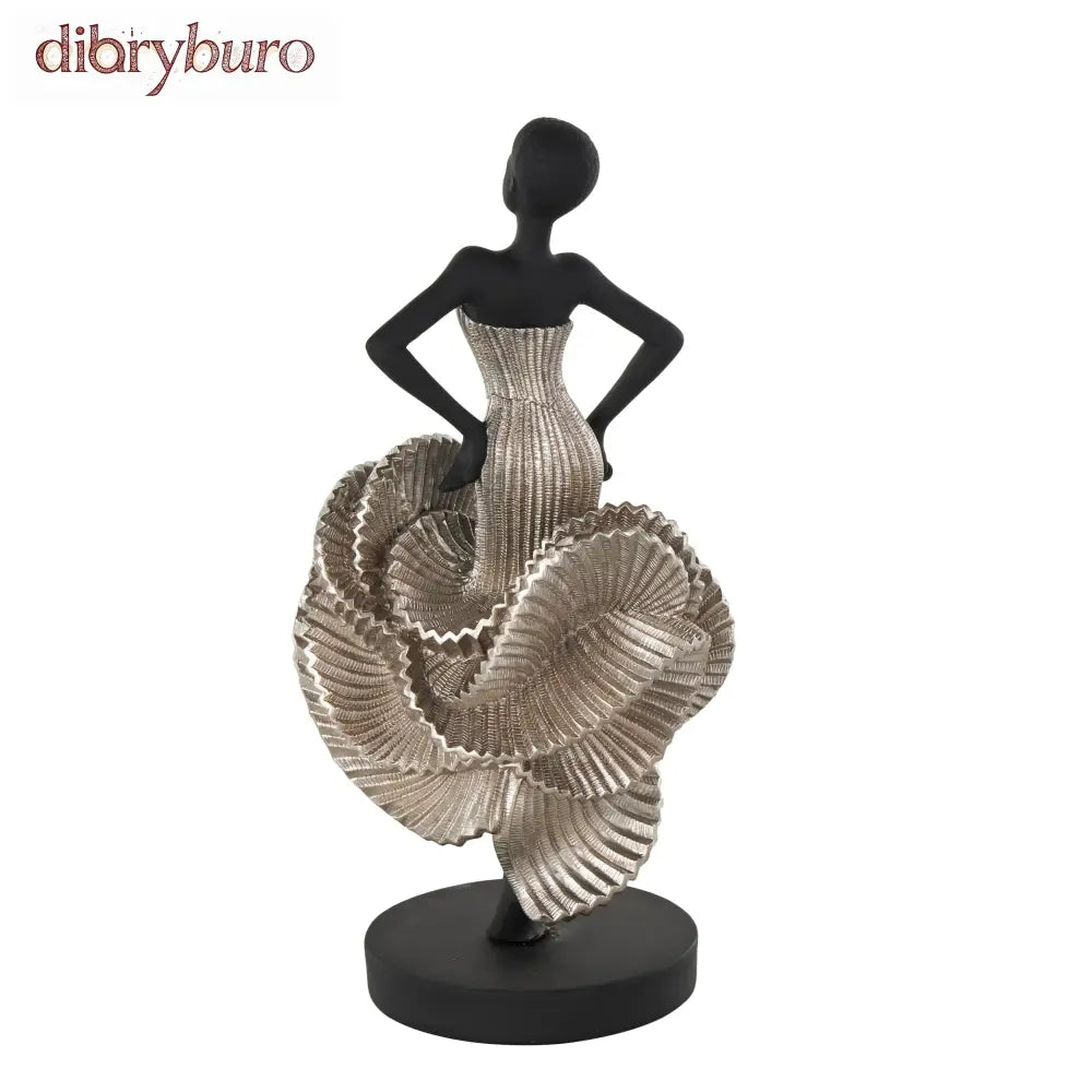 Black Polyresin Dancer Decorative Sculpture with Silver Dress - 6’’W x 6’’L x 14’’H - 6’’W x 6’’L x 14’’H / Black