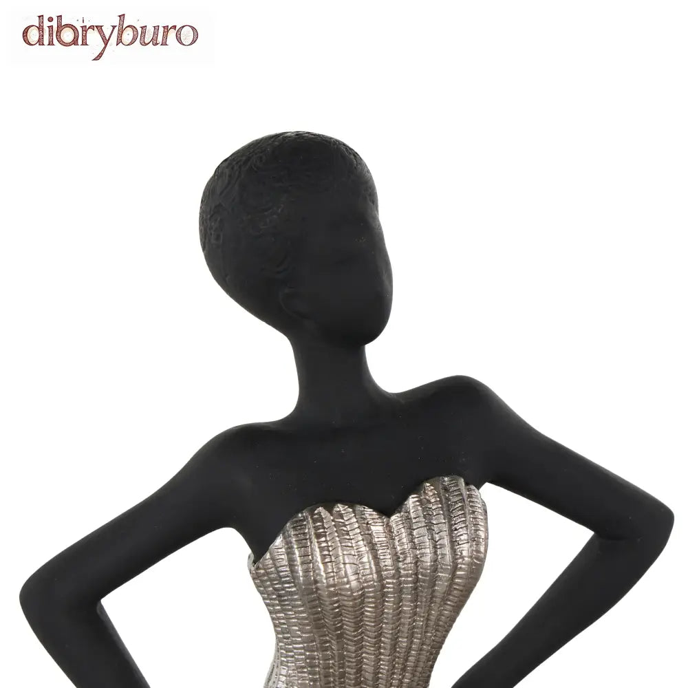 Black Polyresin Dancer Decorative Sculpture with Silver Dress - 6’’W x 6’’L x 14’’H - 6’’W x 6’’L x 14’’H / Black