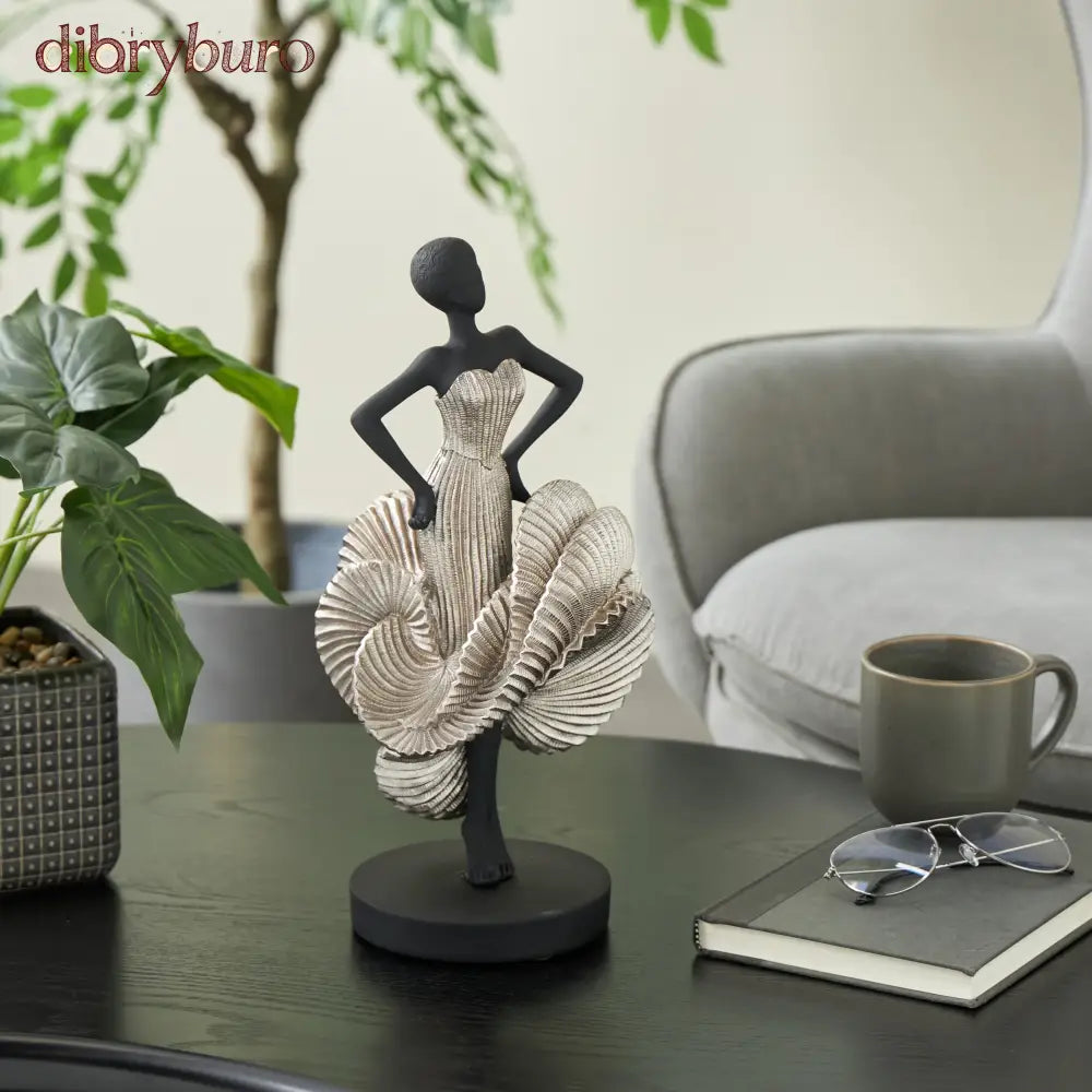 Black Polyresin Dancer Decorative Sculpture with Silver Dress - 6’’W x 6’’L x 14’’H - 6’’W x 6’’L x 14’’H / Black