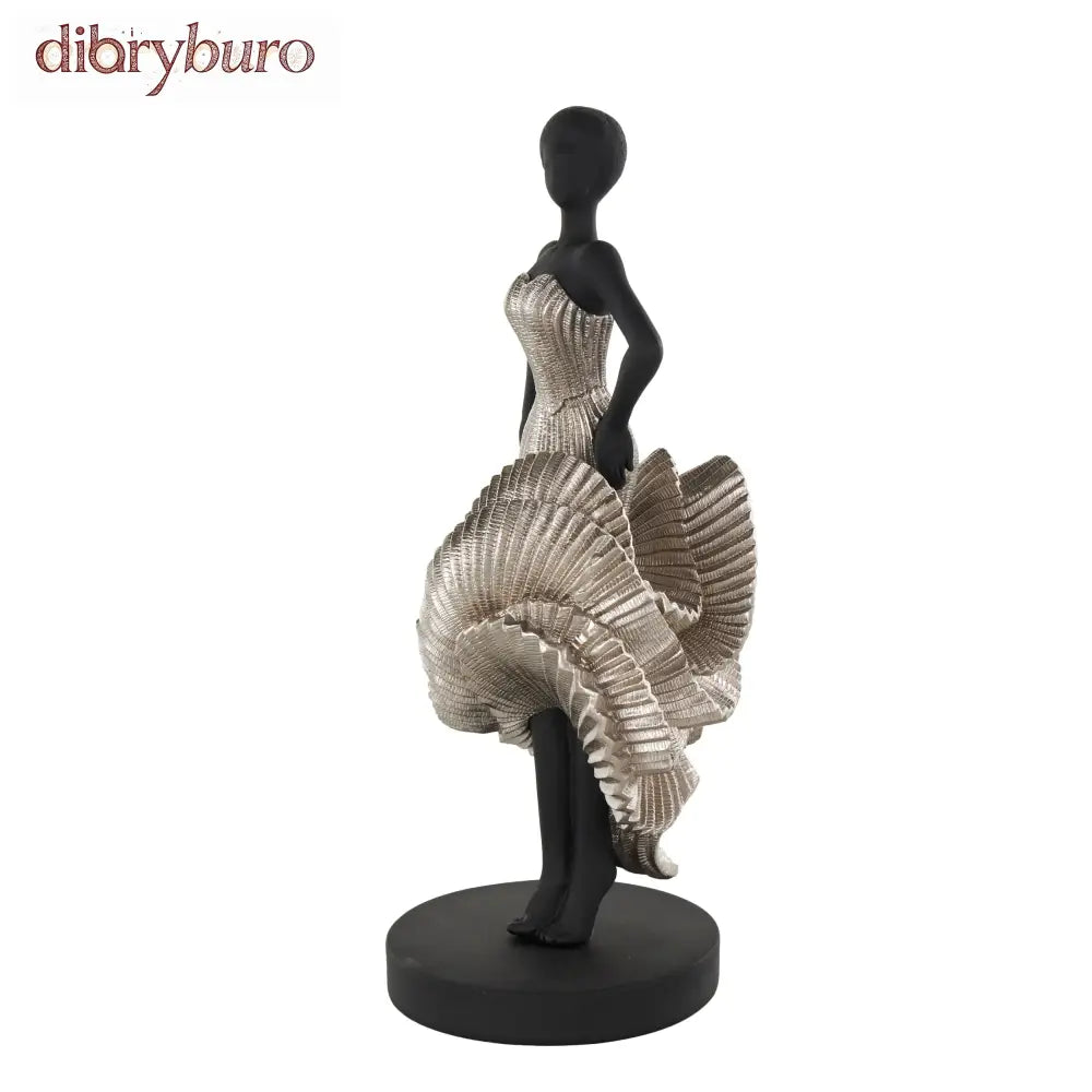 Black Polyresin Dancer Decorative Sculpture with Silver Dress - 6’’W x 6’’L x 14’’H - 6’’W x 6’’L x 14’’H / Black
