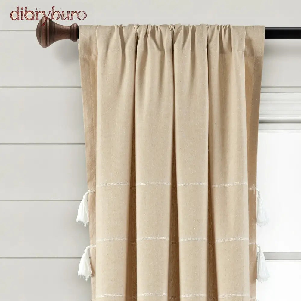Boho Stripe Woven Tassel Yarn Dyed Cotton Window Curtain Panel Pair