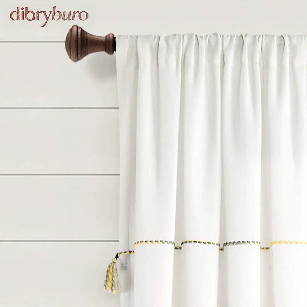 Boho Stripe Woven Tassel Yarn Dyed Cotton Window Curtain Panel Pair