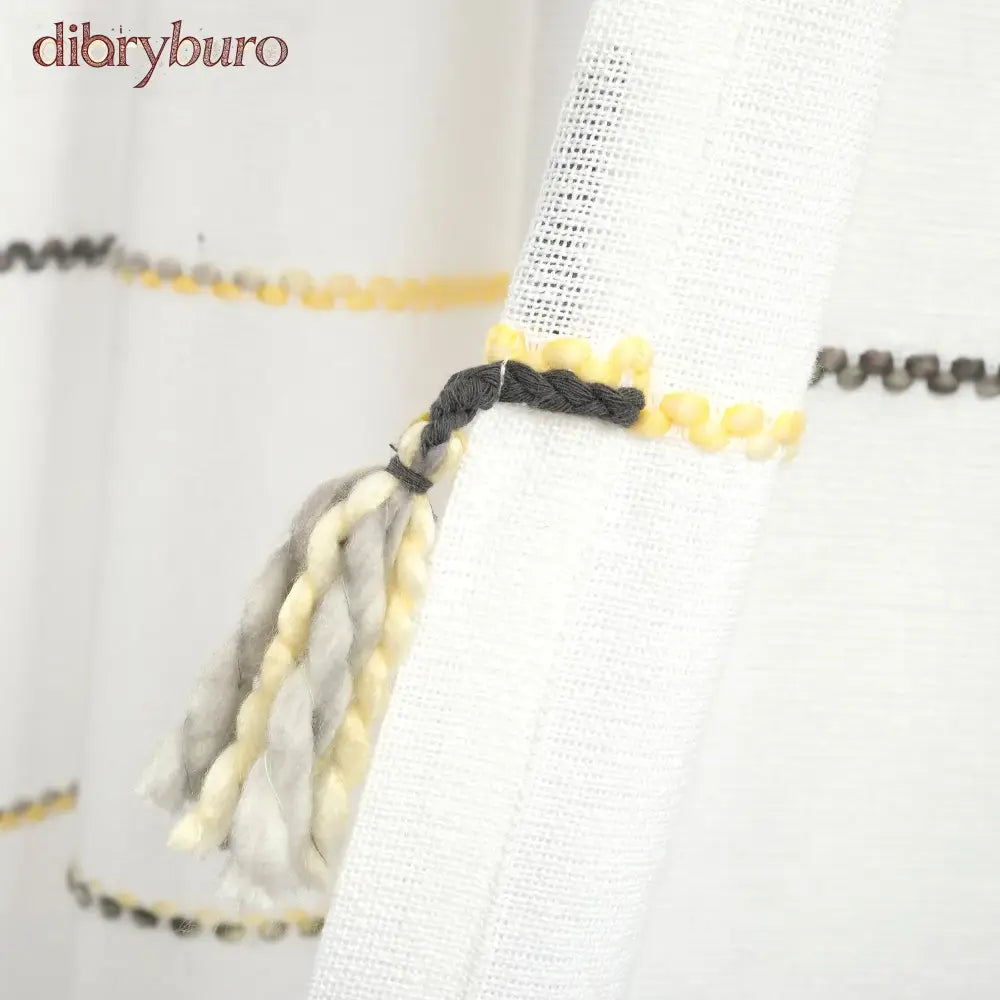 Boho Stripe Woven Tassel Yarn Dyed Cotton Window Curtain Panel Pair