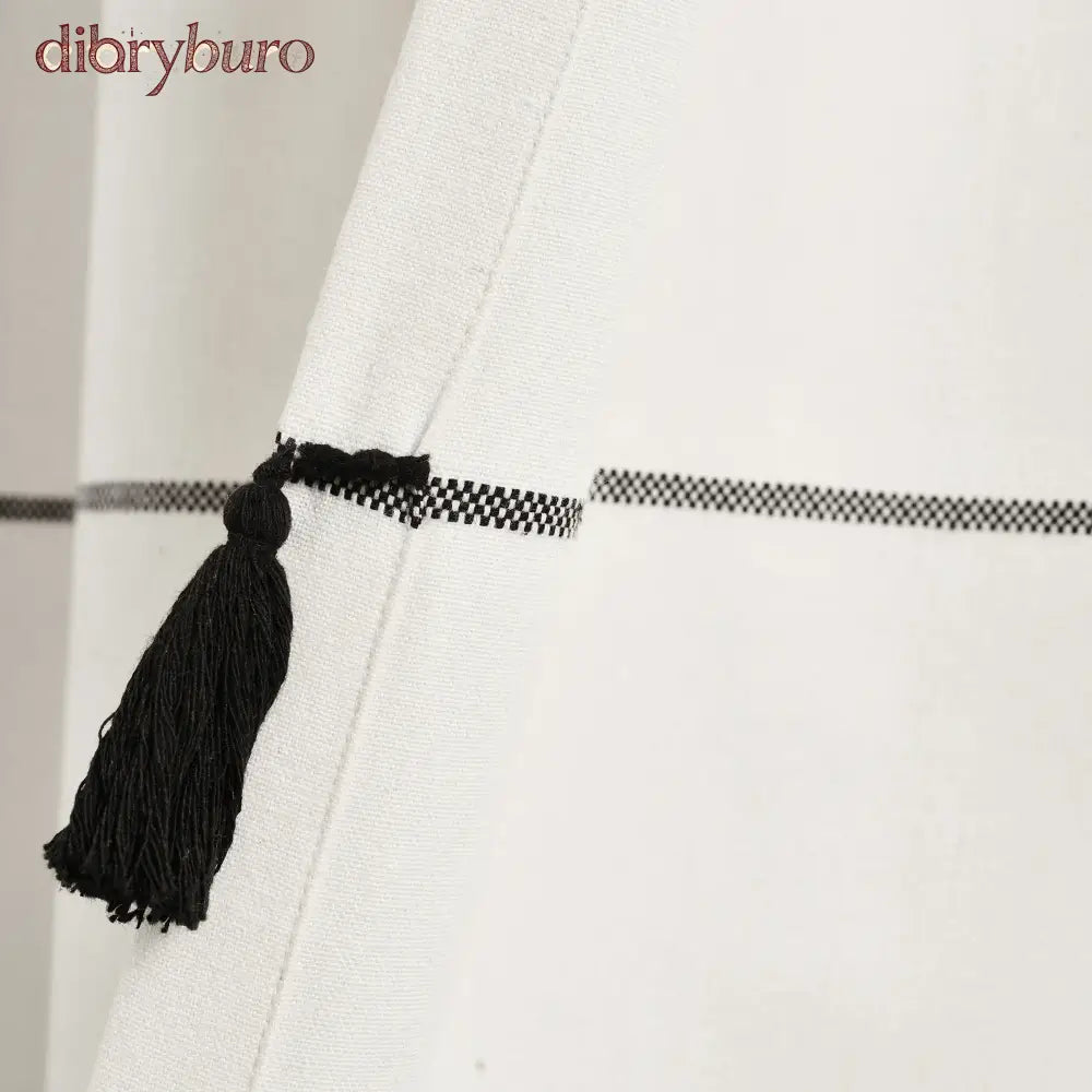 Boho Stripe Woven Tassel Yarn Dyed Cotton Window Curtain Panel Pair