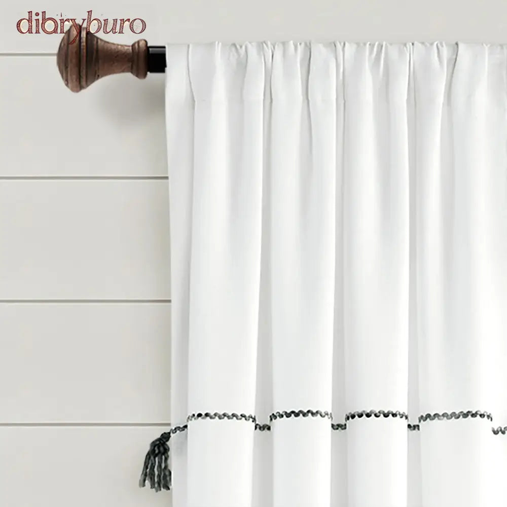 Boho Stripe Woven Tassel Yarn Dyed Cotton Window Curtain Panel Pair