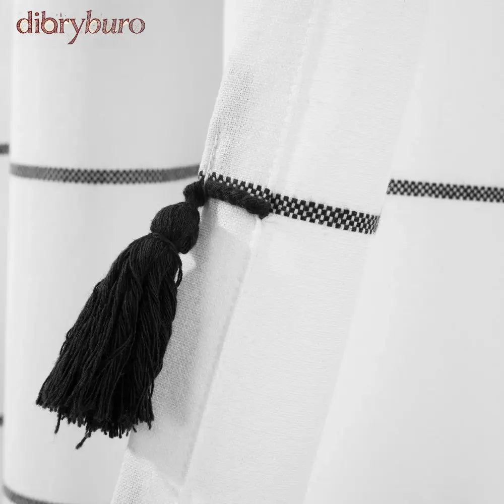Boho Stripe Woven Tassel Yarn Dyed Cotton Window Curtain Panel Pair