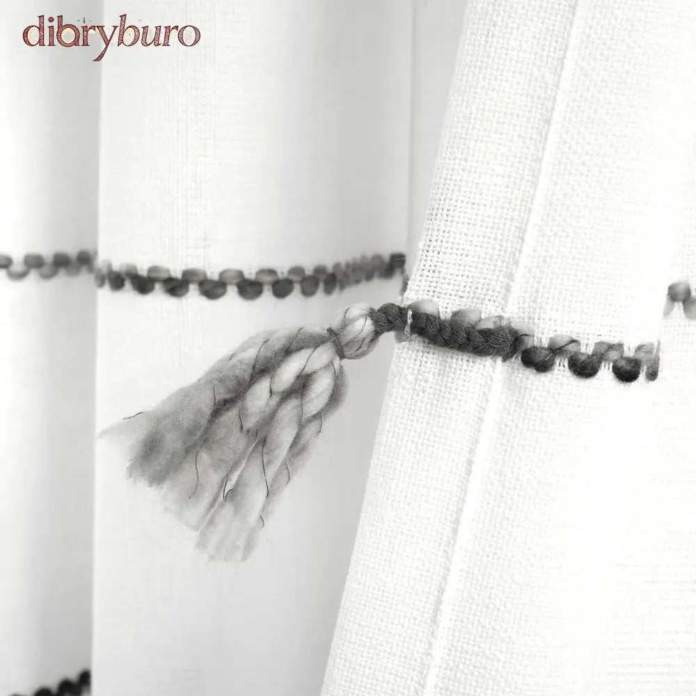 Boho Stripe Woven Tassel Yarn Dyed Cotton Window Curtain Panel Pair
