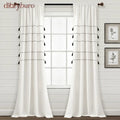 Boho Stripe Woven Tassel Yarn Dyed Cotton Window Curtain Panel Pair - 84 Inches / Ivory & Black