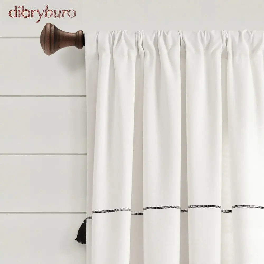 Boho Stripe Woven Tassel Yarn Dyed Cotton Window Curtain Panel Pair