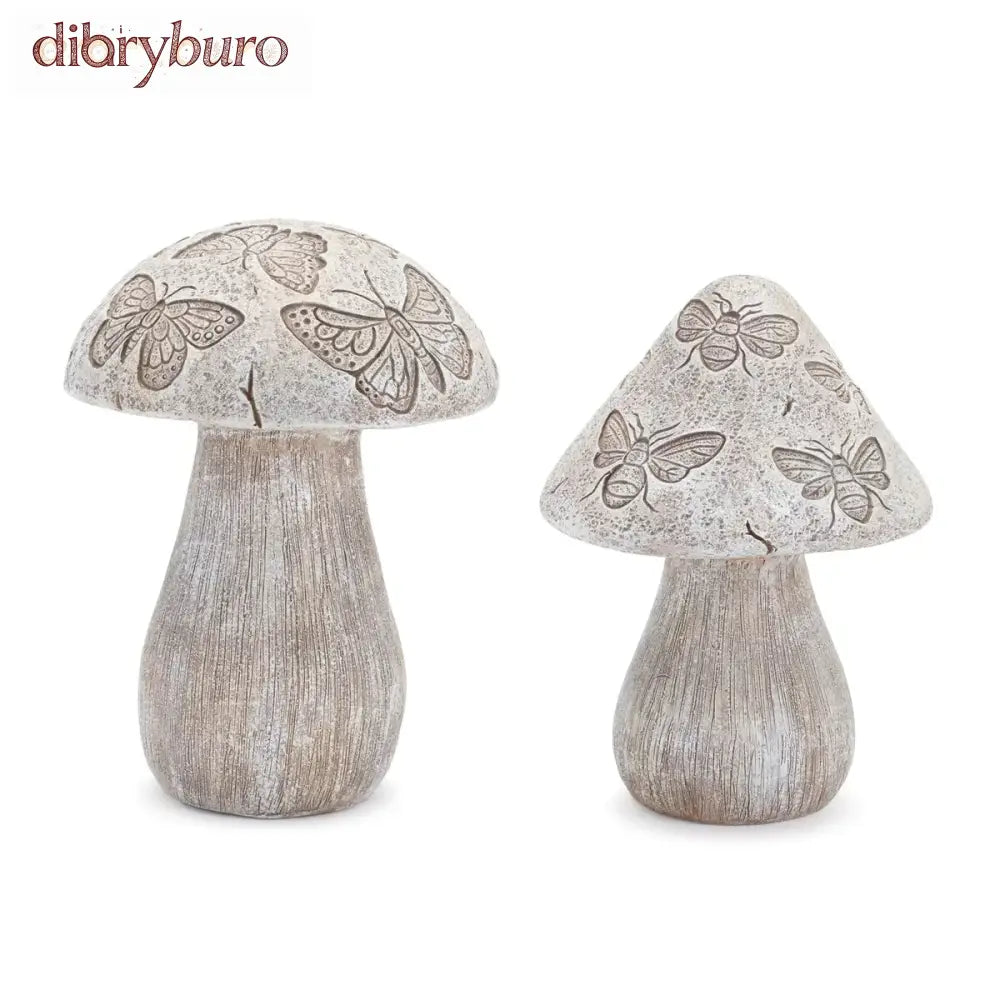 Bumble Bee and Butterfly Print Mushroom (Set of 2) - Grey, Beige
