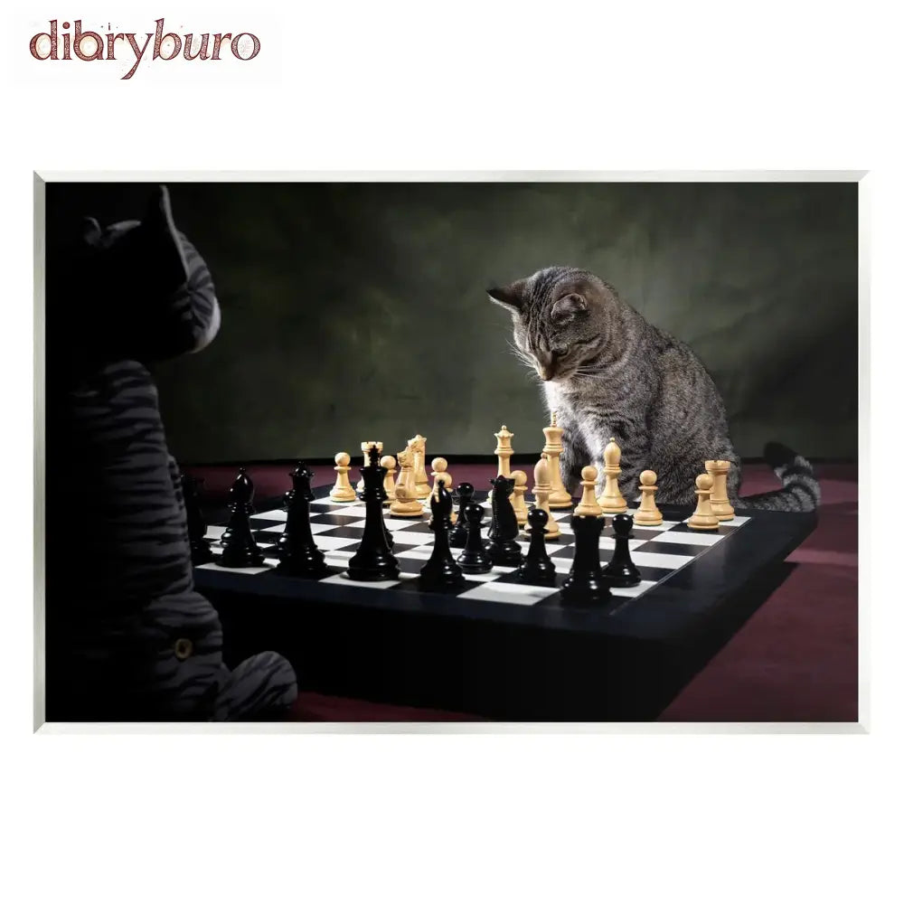 Cats Playing Chess Wall Plaque Art Design - 15 x 10