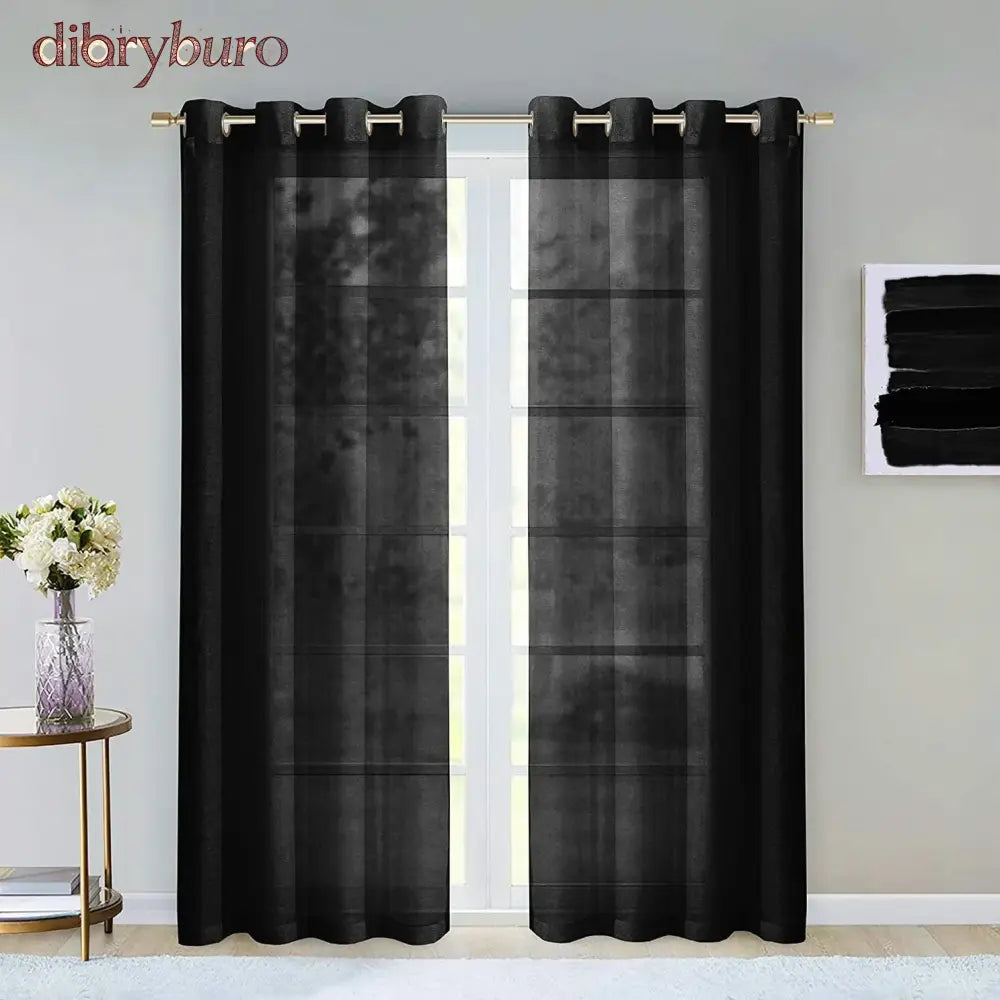 Extra Wide Curtains Solid Sheer Window Curtain Panel Pair - 108’’ W x 84’’ L / Black