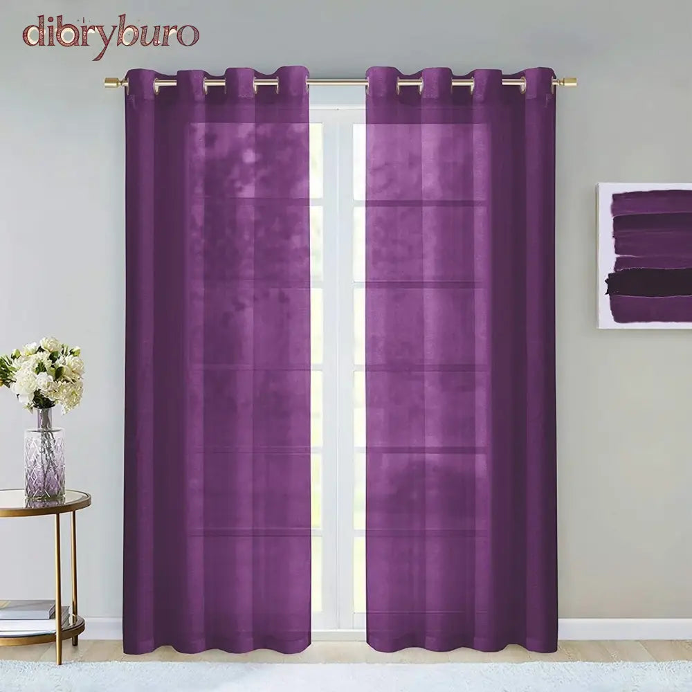 Extra Wide Curtains Solid Sheer Window Curtain Panel Pair - 108’’ W x 84’’ L / Purple