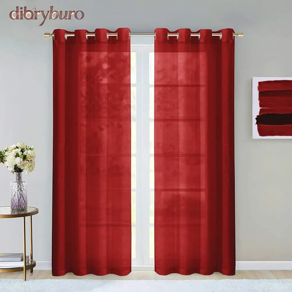Extra Wide Curtains Solid Sheer Window Curtain Panel Pair - 108’’ W x 84’’ L / Red