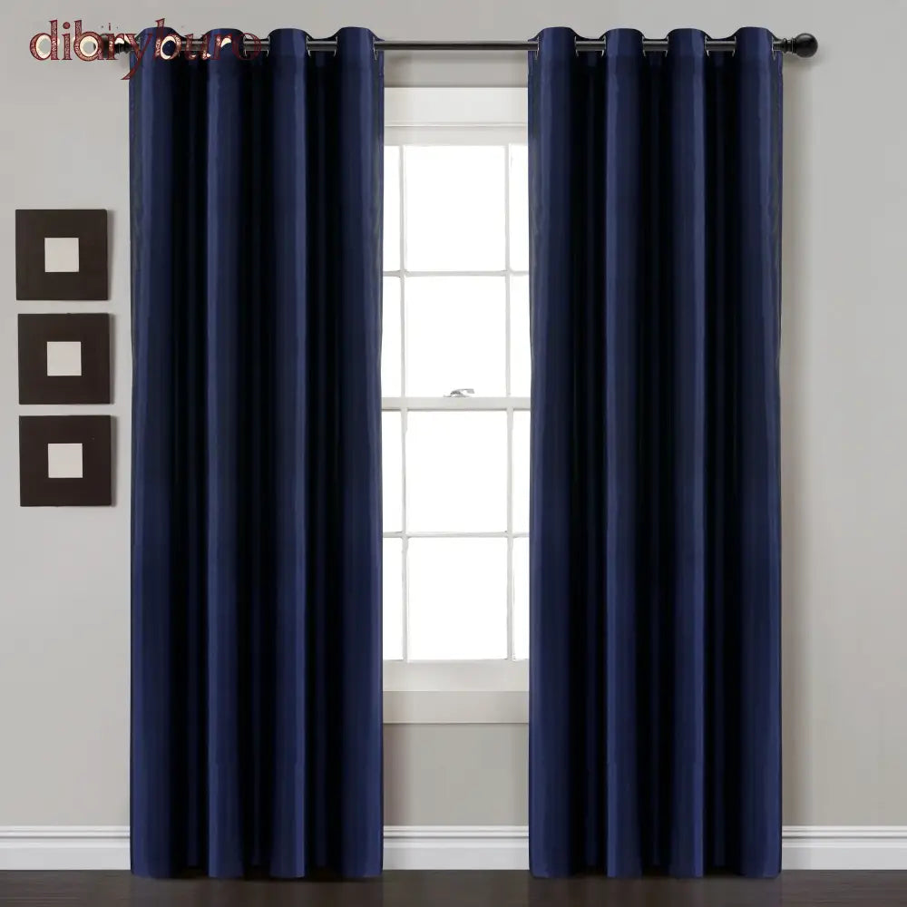 Insulated Grommet Blackout Faux Silk Window Curtain Panel - 84 Inches / Navy