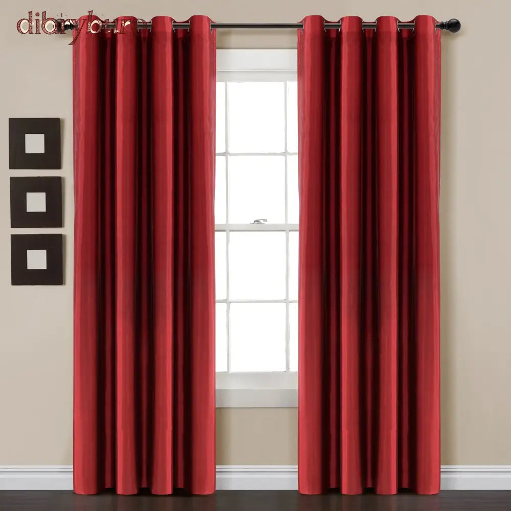 Insulated Grommet Blackout Faux Silk Window Curtain Panel - 84 Inches / Red
