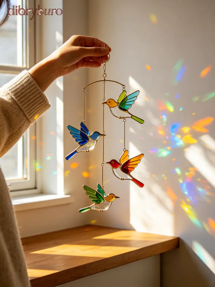 Multicolor Metal Birds Stained Suncatcher - Window Hanging Decor - Multi-Color