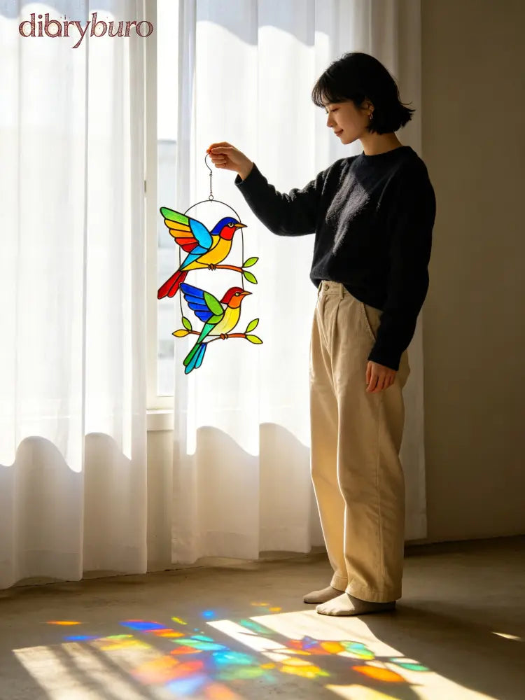 Multicolor Metal Birds Stained Suncatcher - Window Hanging Decor - Multi-Color