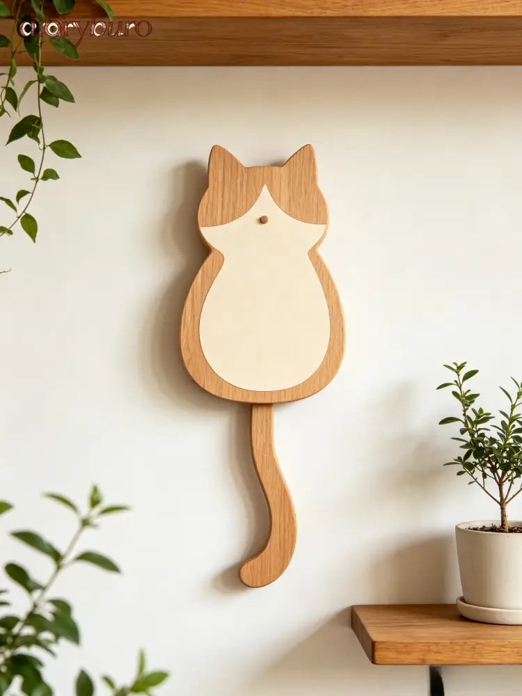 Nordic cat with wagging tail wall clock - brown