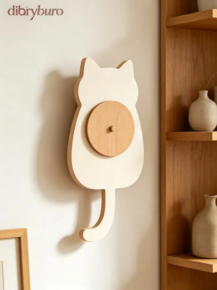 Nordic cat with wagging tail wall clock - White