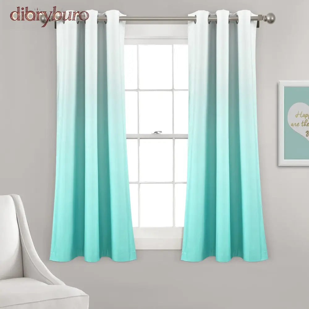 Ombre Blackout Grommet Top Curtain Panel Pair - 63 Inches / Aqua