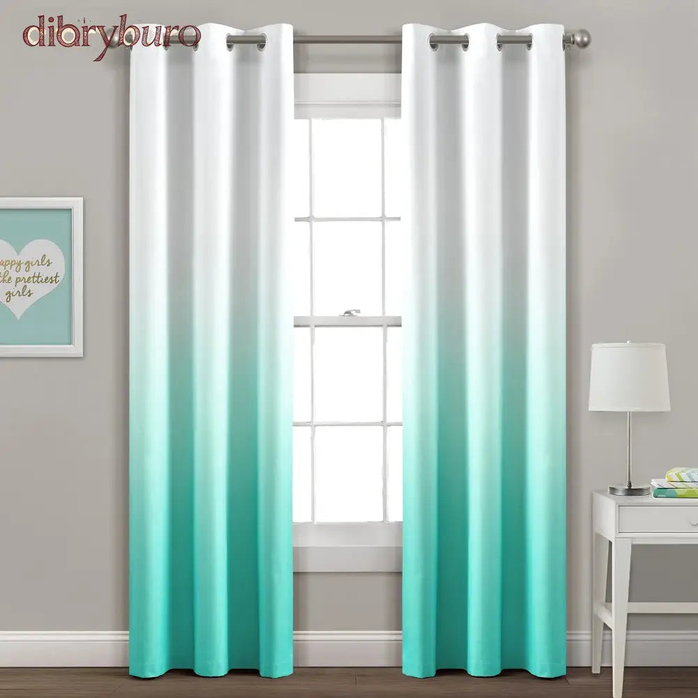 Ombre Blackout Grommet Top Curtain Panel Pair - 84 Inches / Aqua