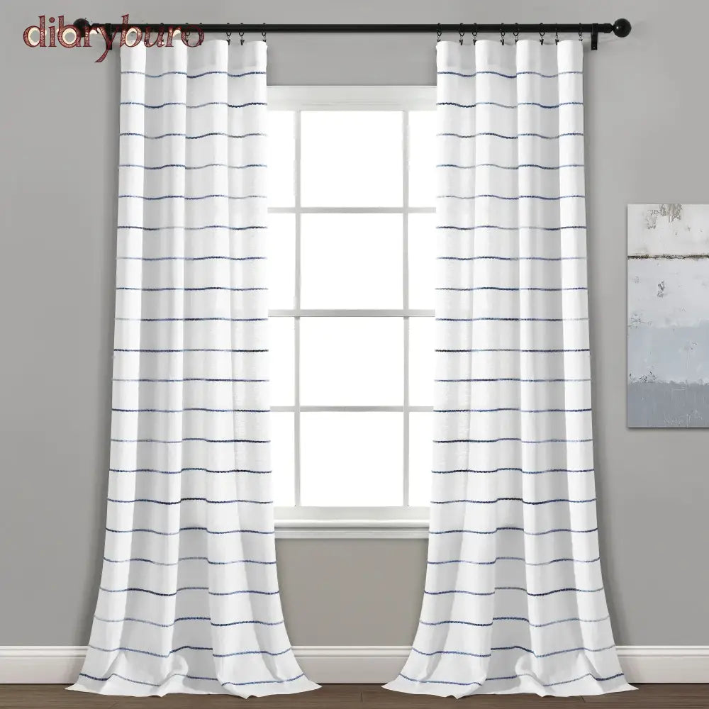 Ombre Stripe Cotton Curtain Panel Pair - Navy / 40’’w x 84’’l