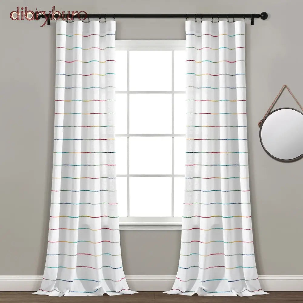 Ombre Stripe Cotton Curtain Panel Pair - Rainbow / 40’’w x 84’’l