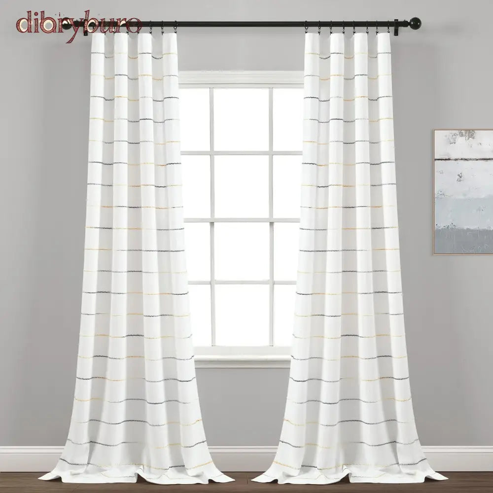 Ombre Stripe Cotton Curtain Panel Pair - Yellow & Gray / 40’’w x 84’’l