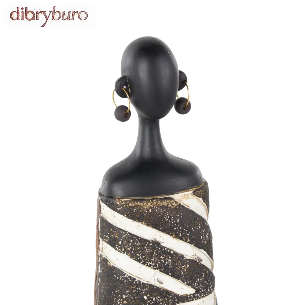 Resin Woman African Sculpture with Red Orange and White Dresswear - Set of 3 Black - Roche River Decor - Black