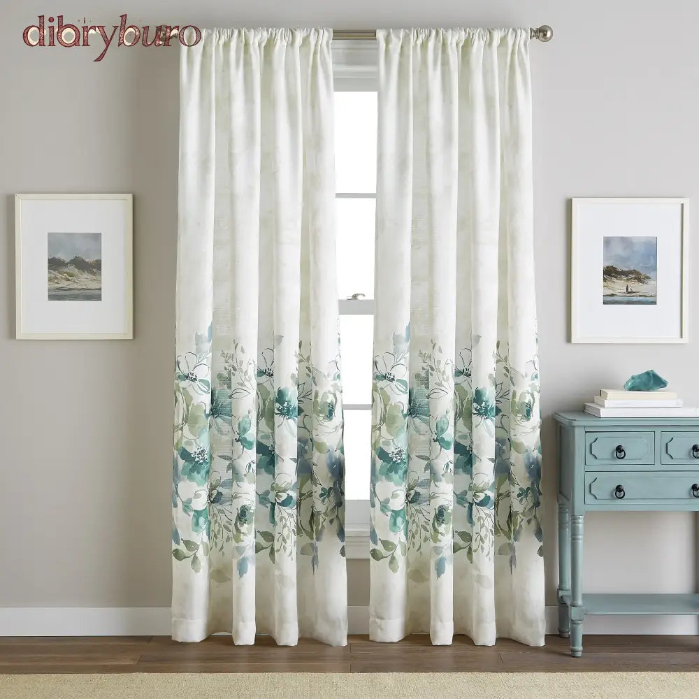 Watercolor Floral Flip Over Rod Pocket Single Curtain Panel - Aqua / 50’’ w x 84’’ l