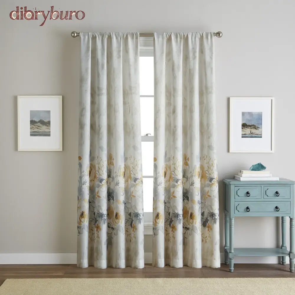 Watercolor Floral Flip Over Rod Pocket Single Curtain Panel - Gold / 50’’ w x 95’’ l